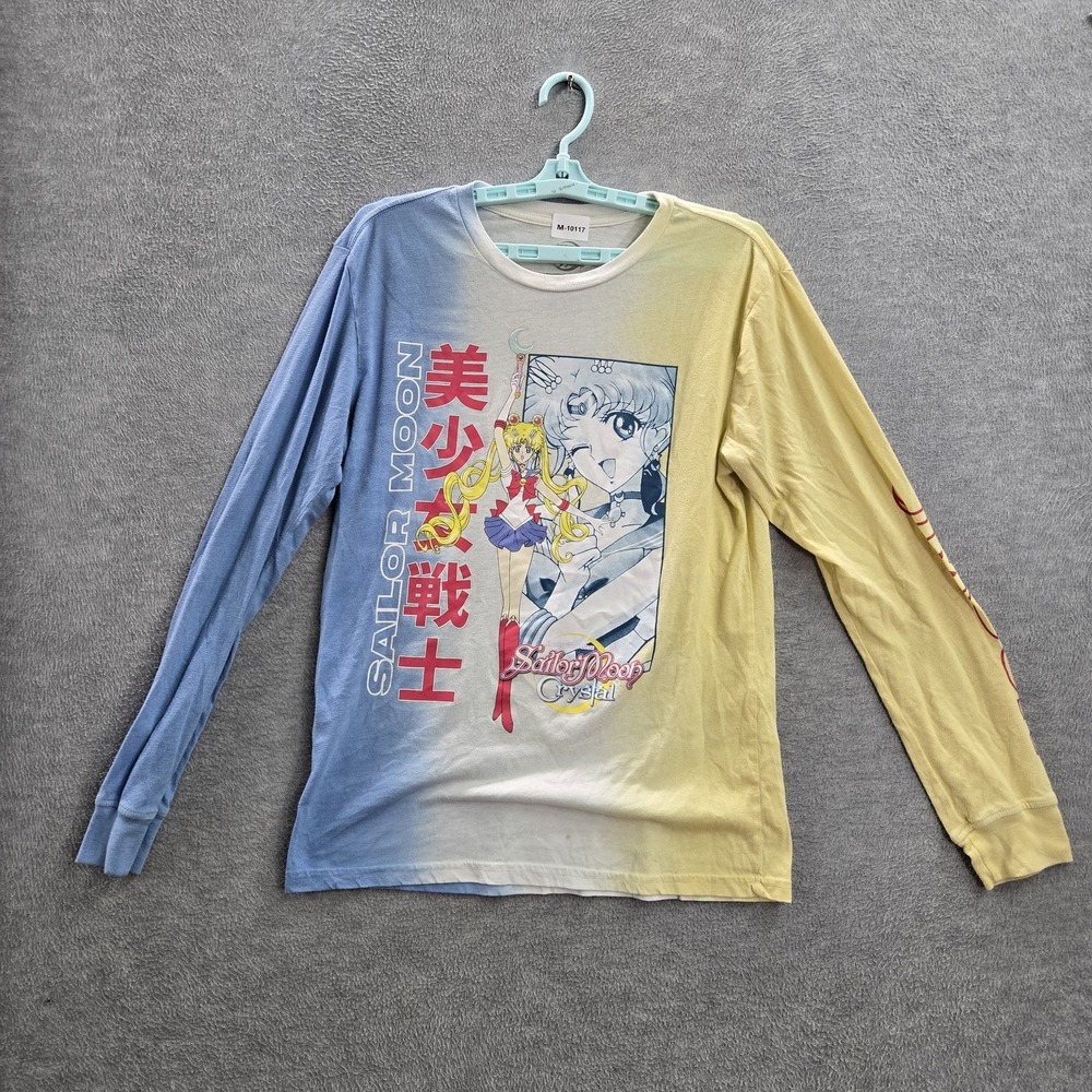Sailor Moon Men Shirt S Yellow Ombre Graphic Crystal Anime Long‎ Sleeve Logo Tee